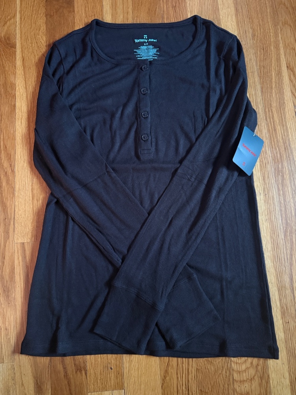 Tommy John Black Ribbed Long-Sleeve Henley